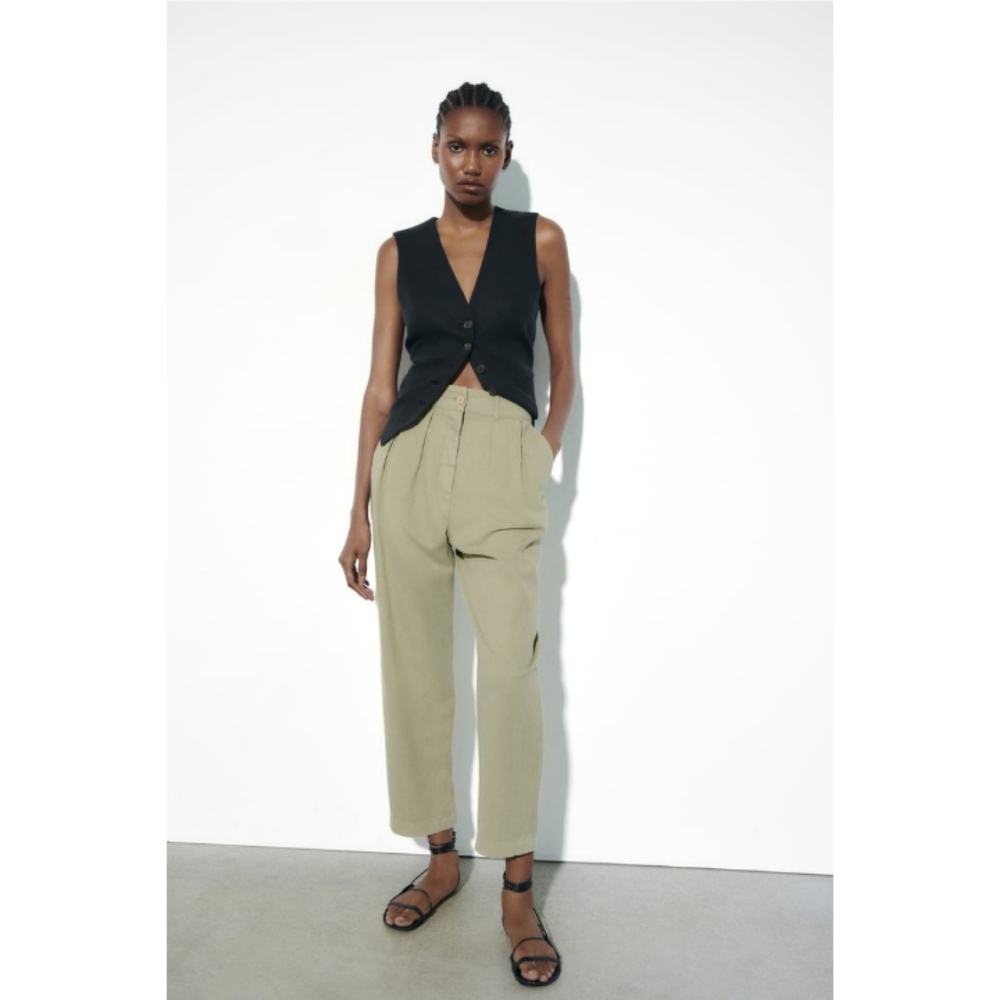 ZARA Balloon High Waist Crop Pant Cadet Blue/Gray Size Large - Picture 4 of 12